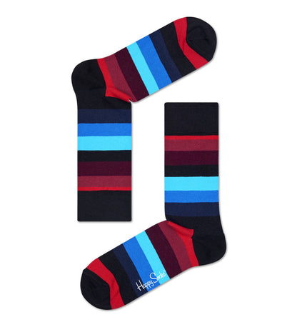 Colorful unisex stripe crew socks by Happy Socks, suitable for women and men, featuring vibrant patterns and comfortable fit.