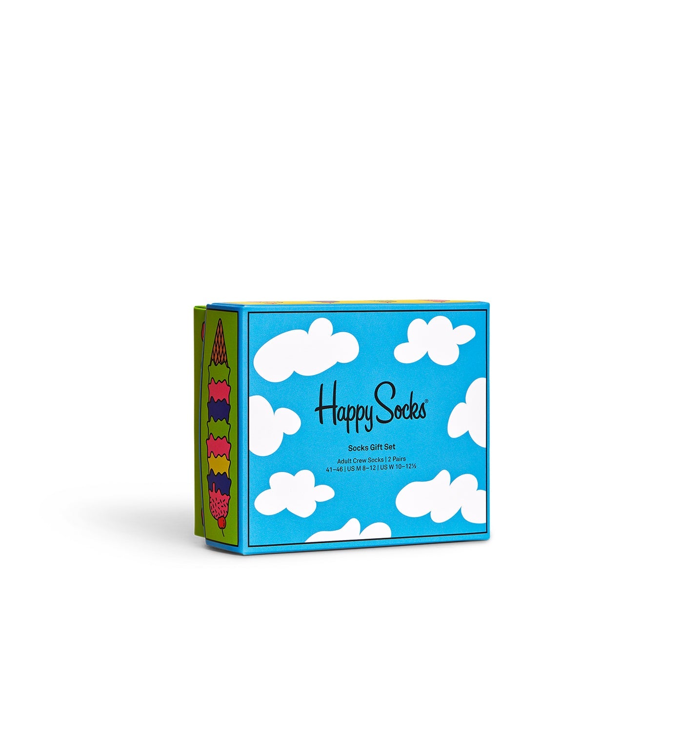 Bright yellow and blue crew socks from Happy Socks' unisex 2-pack, perfect for women and men, sunny day gift set.