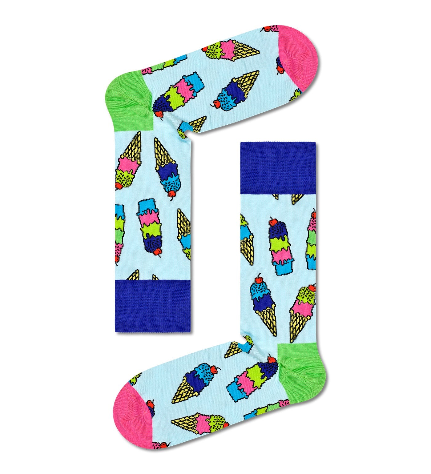 Bright yellow and blue crew socks from Happy Socks' unisex 2-pack, perfect for women and men, sunny day gift set.