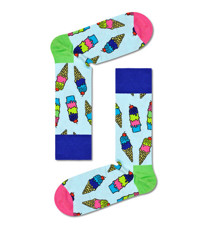 Bright yellow and blue crew socks from Happy Socks' unisex 2-pack, perfect for women and men, sunny day gift set.